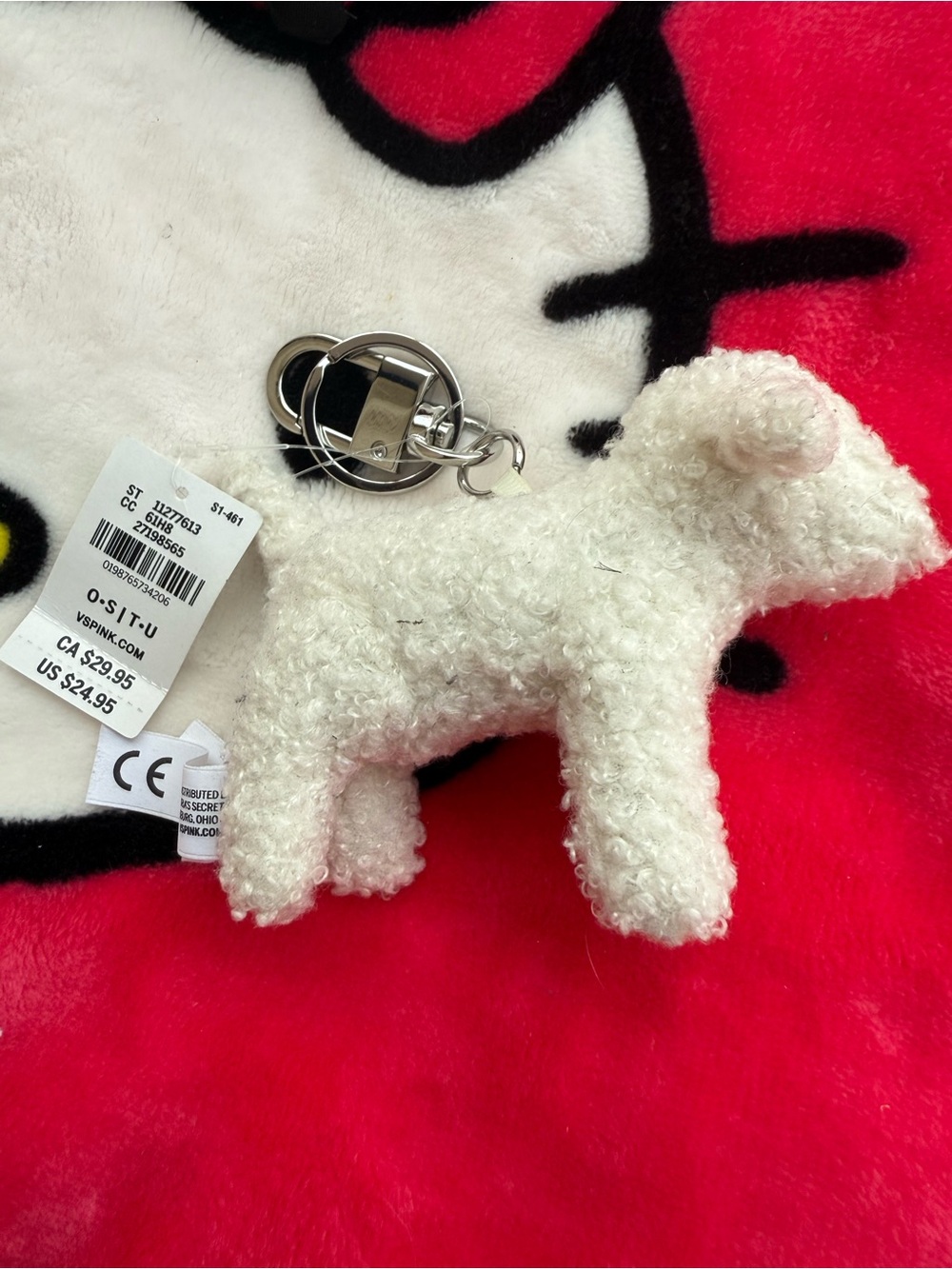 PINK Victoria's Secret White Plush Lamb Key Holder Charm